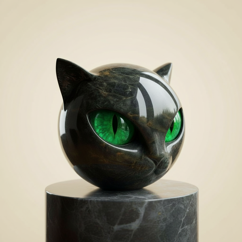Black Cat Head Sculpture Decorative Figurine with Glowing Eyes