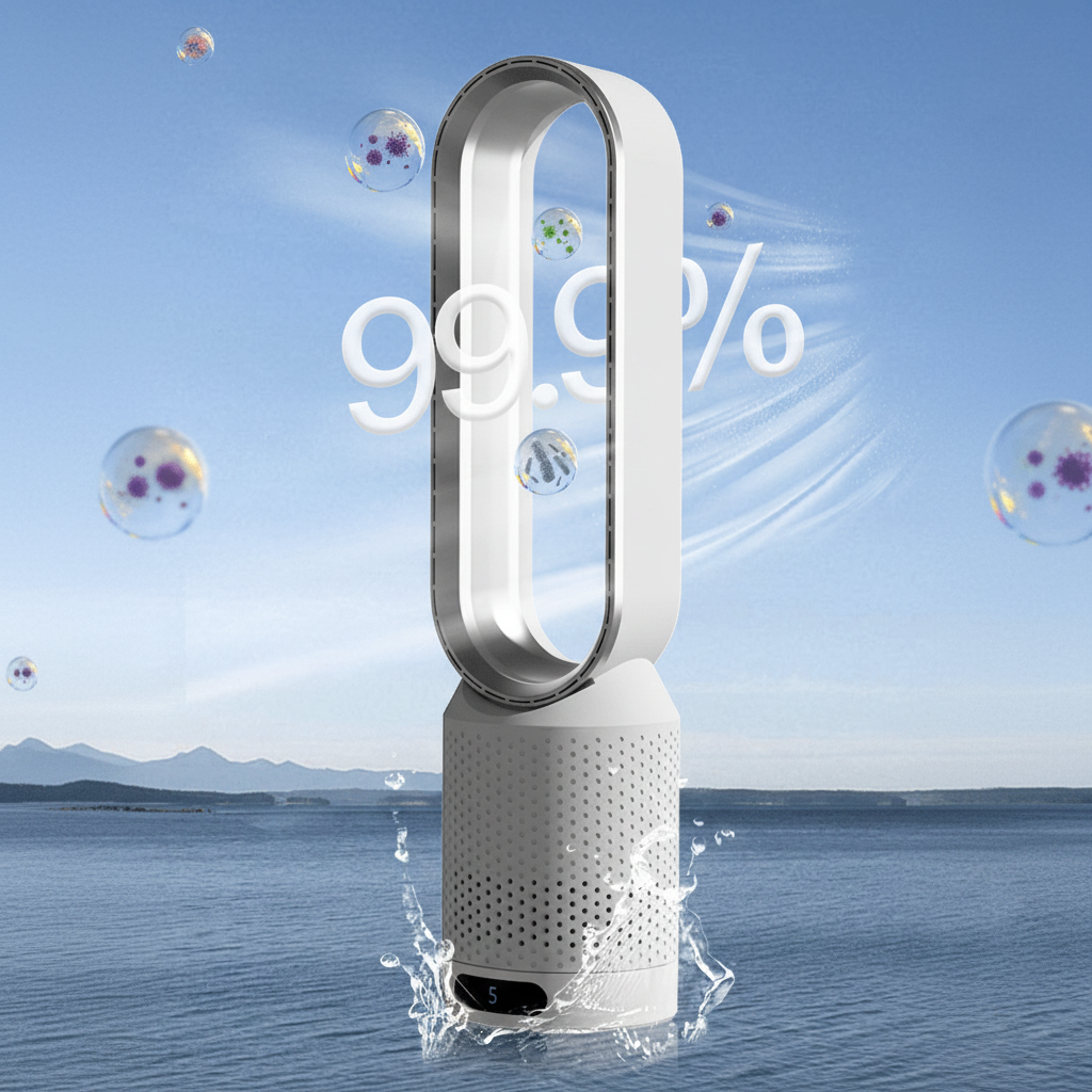 Bladeless Tower Fan with Air Purifier and 90° Oscillation