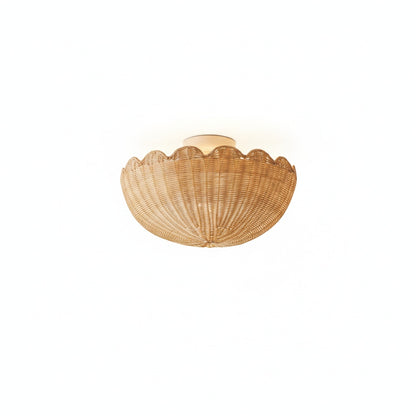 Bohemian Rattan Flush Mount Ceiling Light with Scalloped Dome Shade