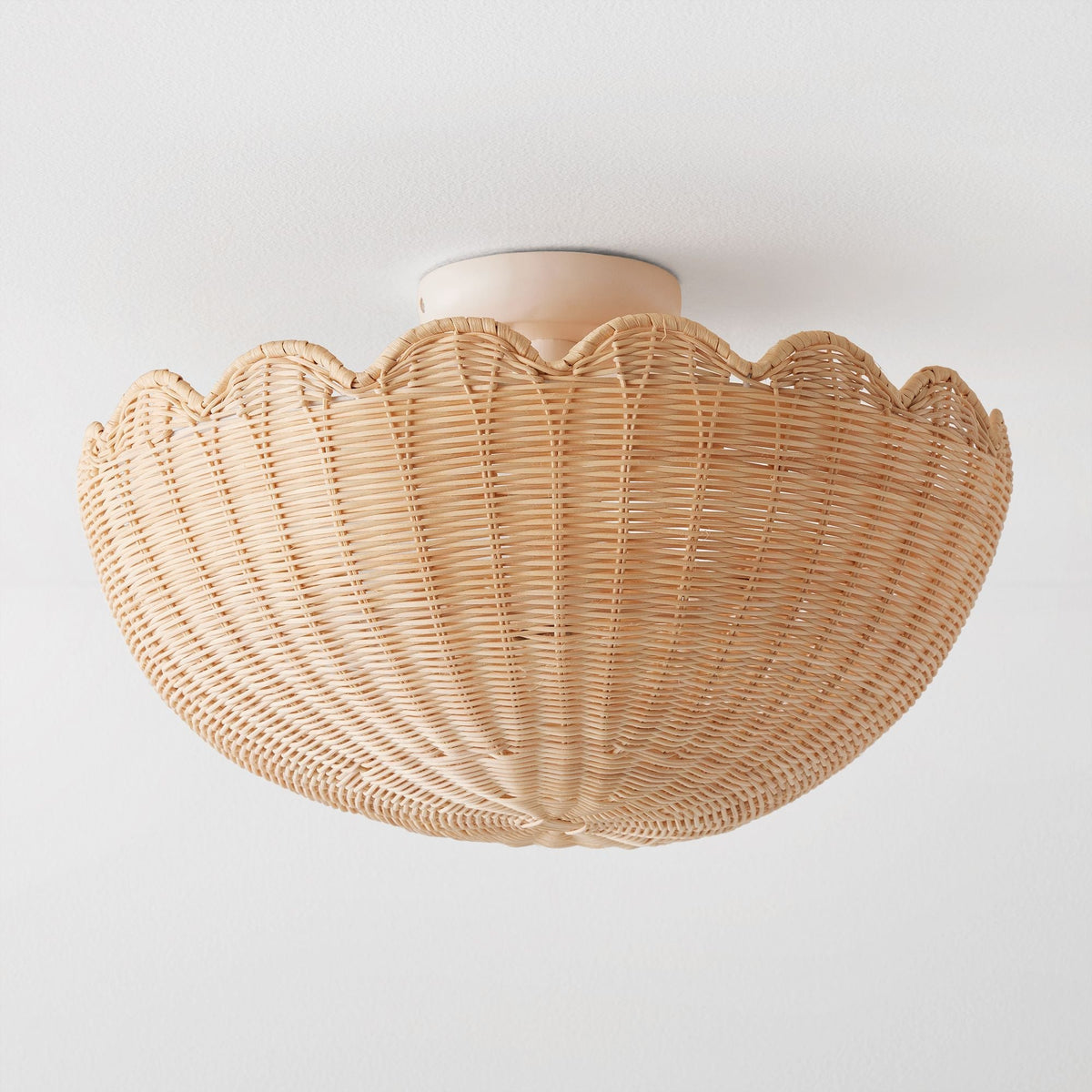 Bohemian Rattan Flush Mount Ceiling Light with Scalloped Dome Shade