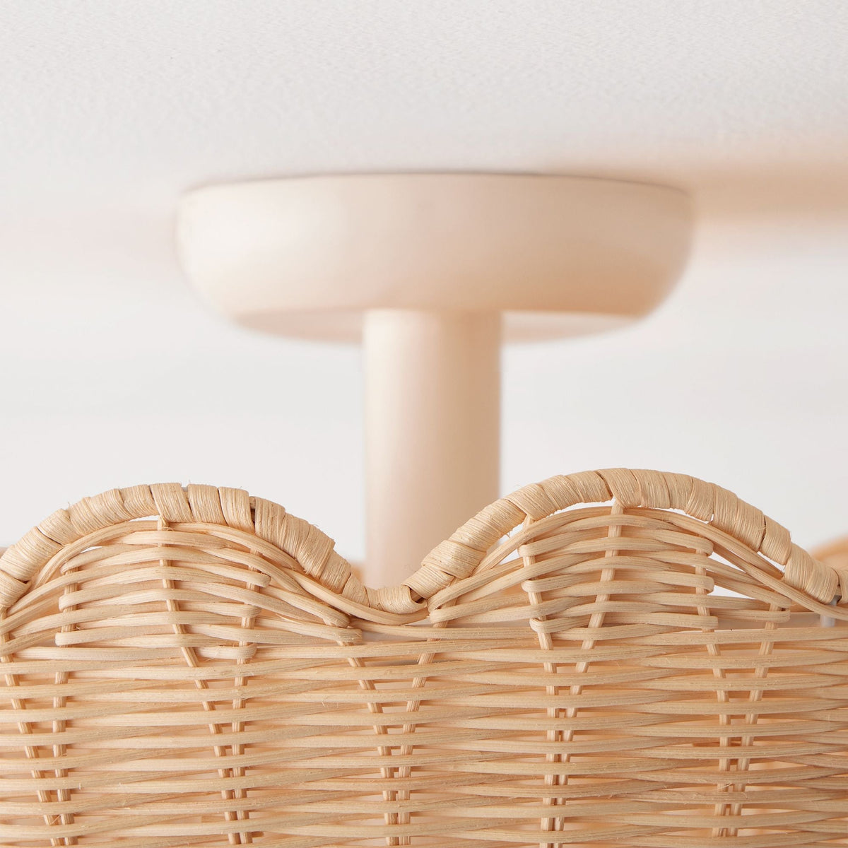 Bohemian Rattan Flush Mount Ceiling Light with Scalloped Dome Shade