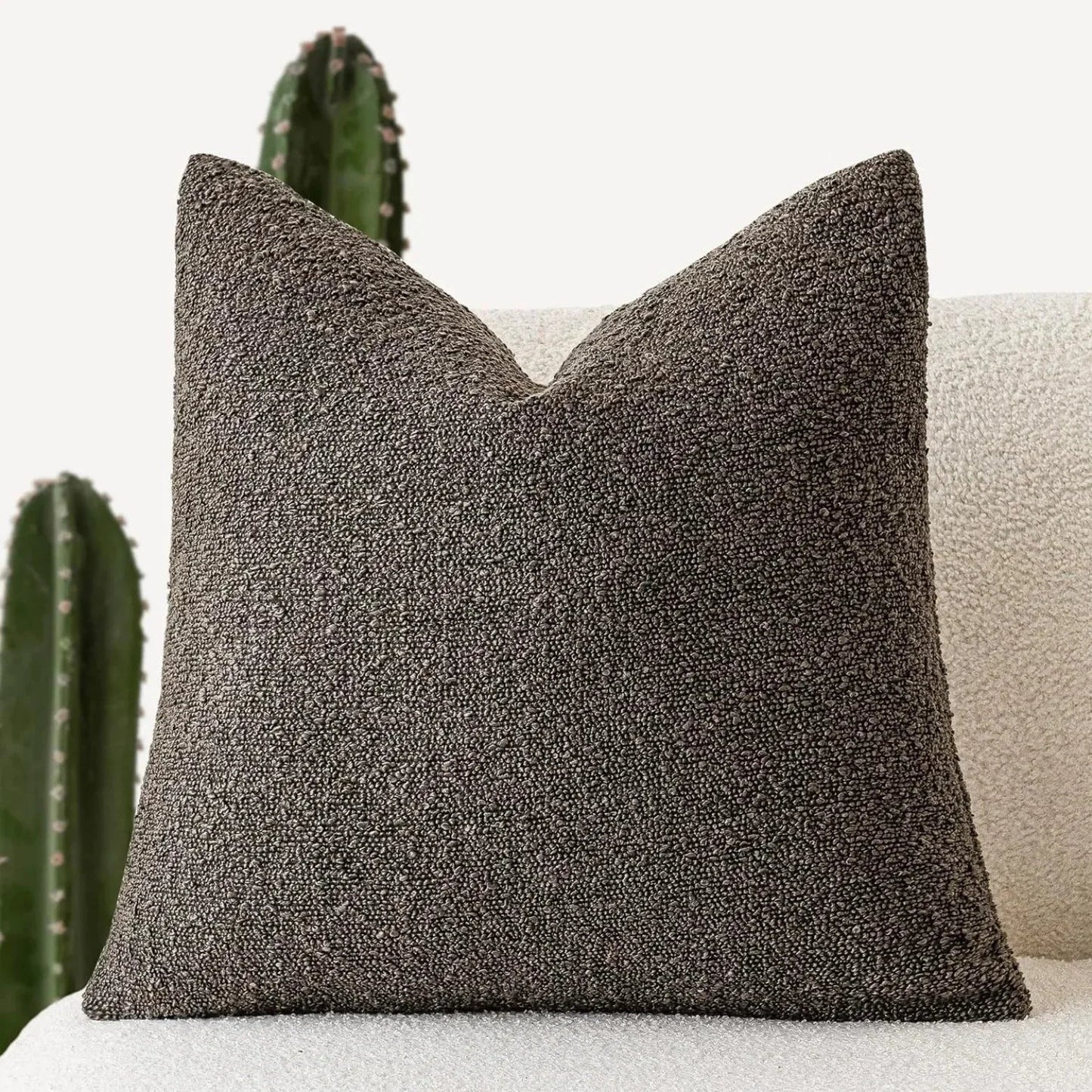 Boucle Cushion Cover Square Textured Throw Pillow Cover for Sofa and Bed