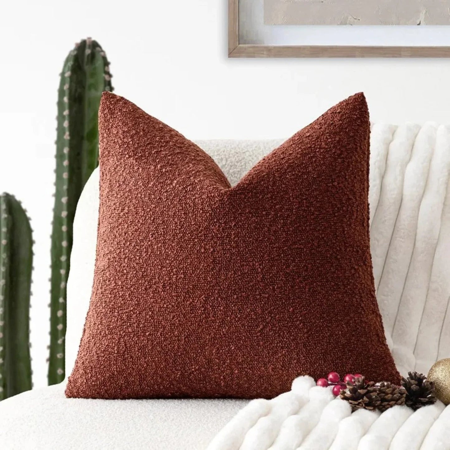 Boucle Cushion Cover Square Textured Throw Pillow Cover for Sofa and Bed