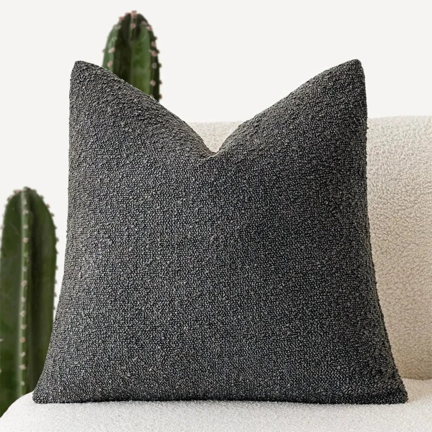 Boucle Cushion Cover Square Textured Throw Pillow Cover for Sofa and Bed