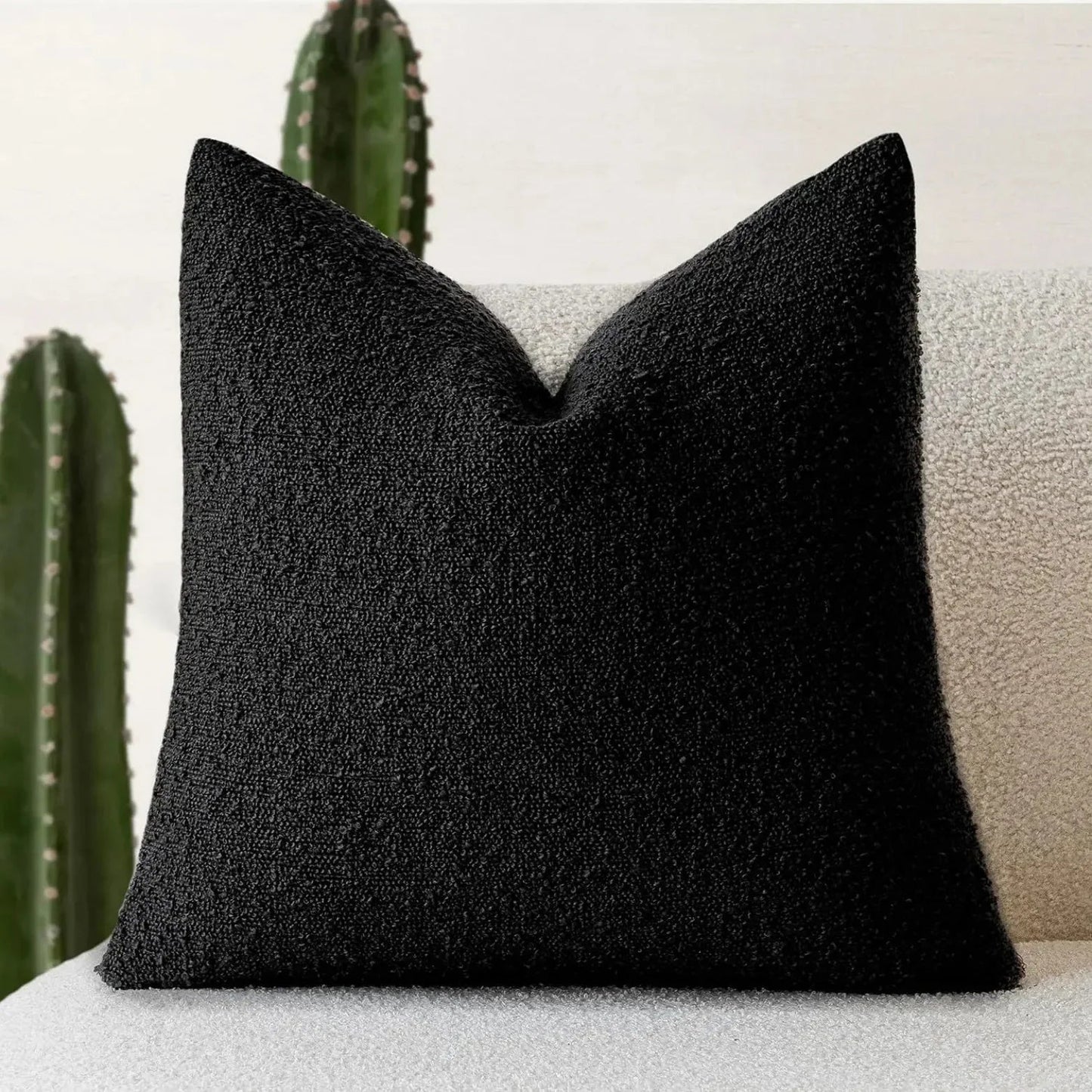 Boucle Cushion Cover Square Textured Throw Pillow Cover for Sofa and Bed