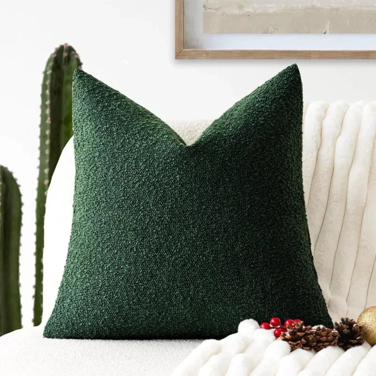 Boucle Cushion Cover Square Textured Throw Pillow Cover for Sofa and Bed