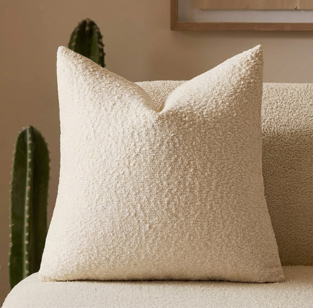 Boucle Cushion Cover Square Textured Throw Pillow Cover for Sofa and Bed