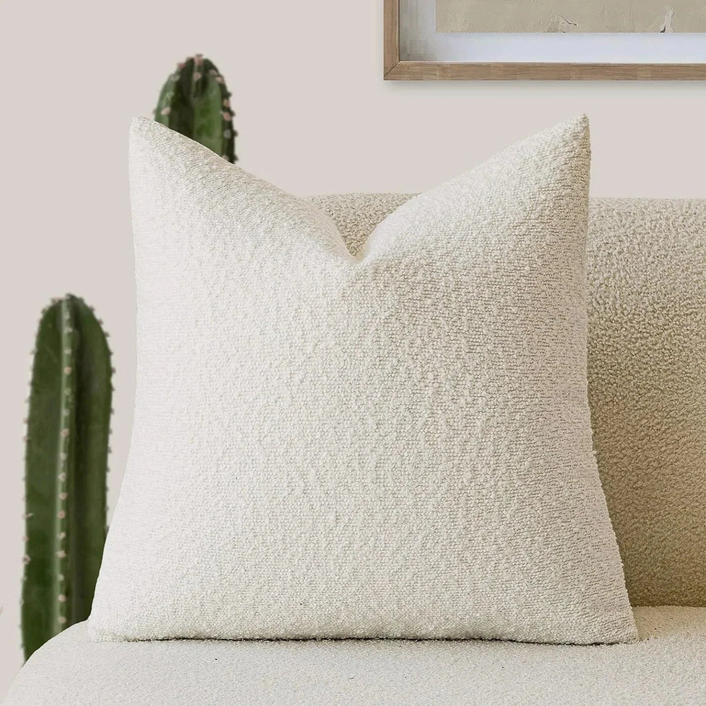 Boucle Cushion Cover Square Textured Throw Pillow Cover for Sofa and Bed