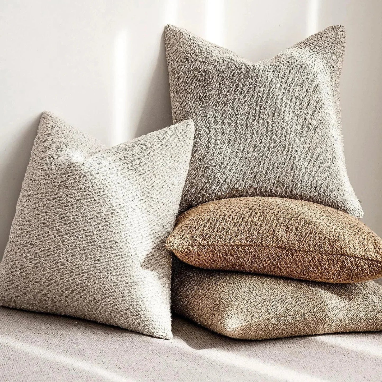 Boucle Cushion Cover Square Textured Throw Pillow Cover for Sofa and Bed