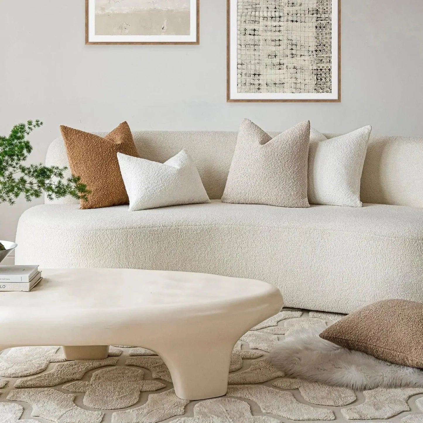 Boucle Cushion Cover Square Textured Throw Pillow Cover for Sofa and Bed