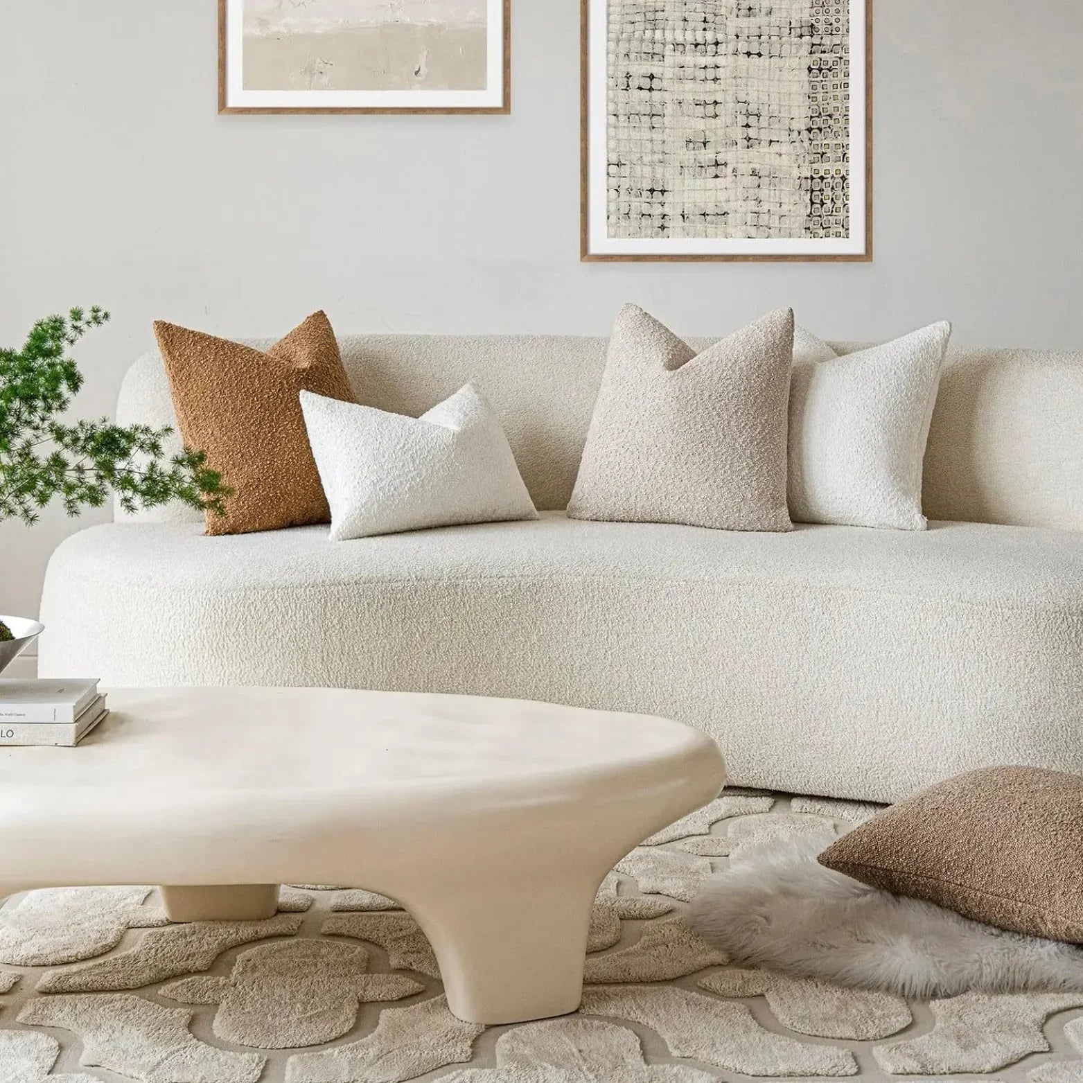 Boucle Cushion Cover Square Textured Throw Pillow Cover for Sofa and Bed
