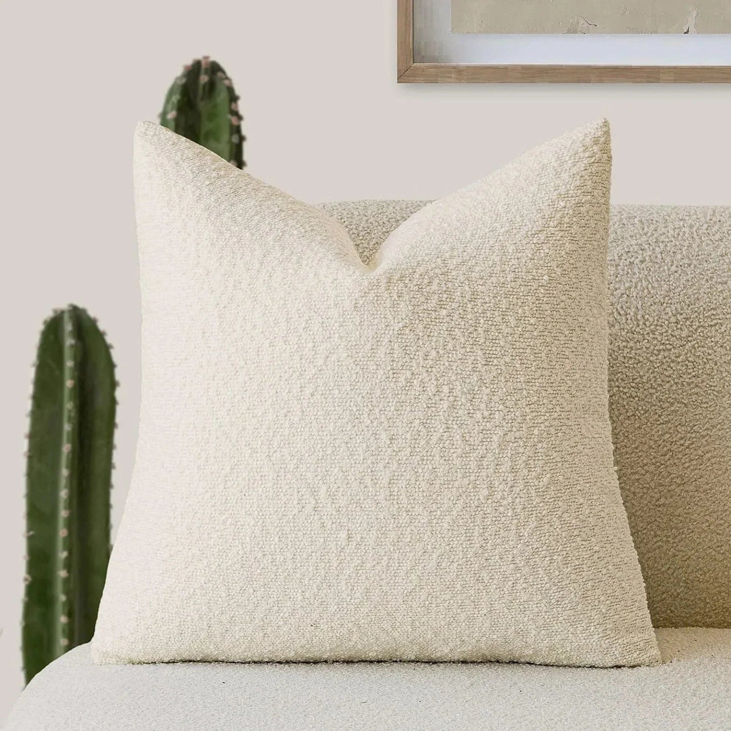 Boucle Cushion Cover Square Textured Throw Pillow Cover for Sofa and Bed