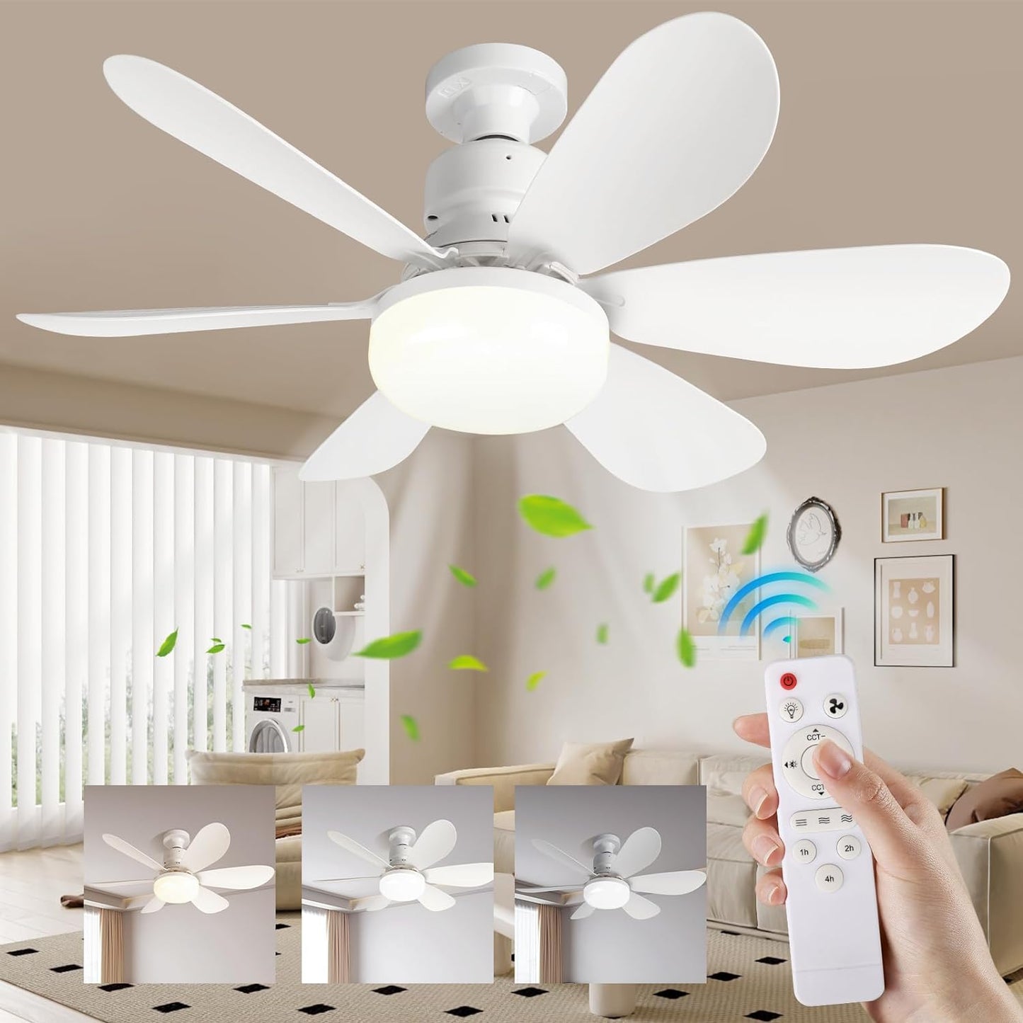 Ceiling Fan with LED Light and Remote Control Dimmable DC Motor