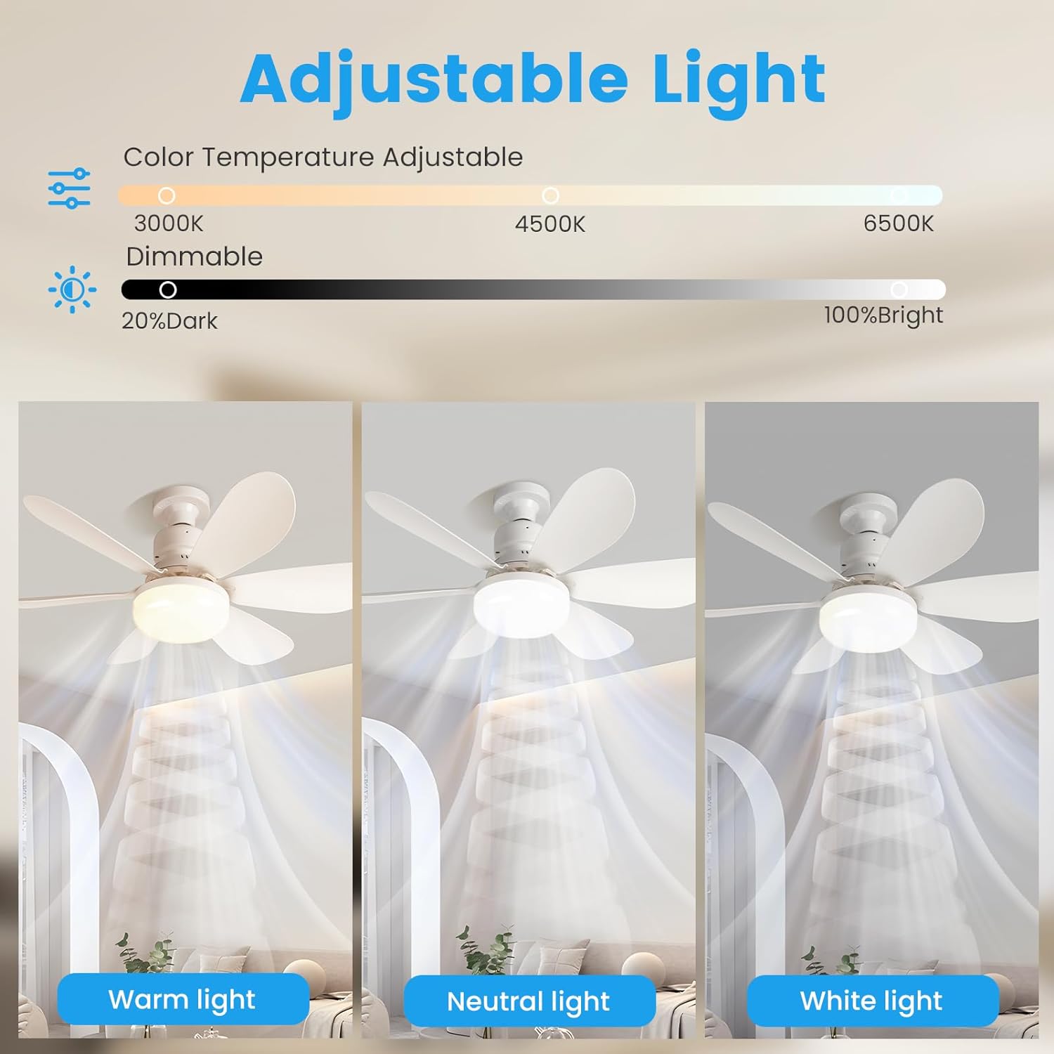 Ceiling Fan with LED Light and Remote Control Dimmable DC Motor
