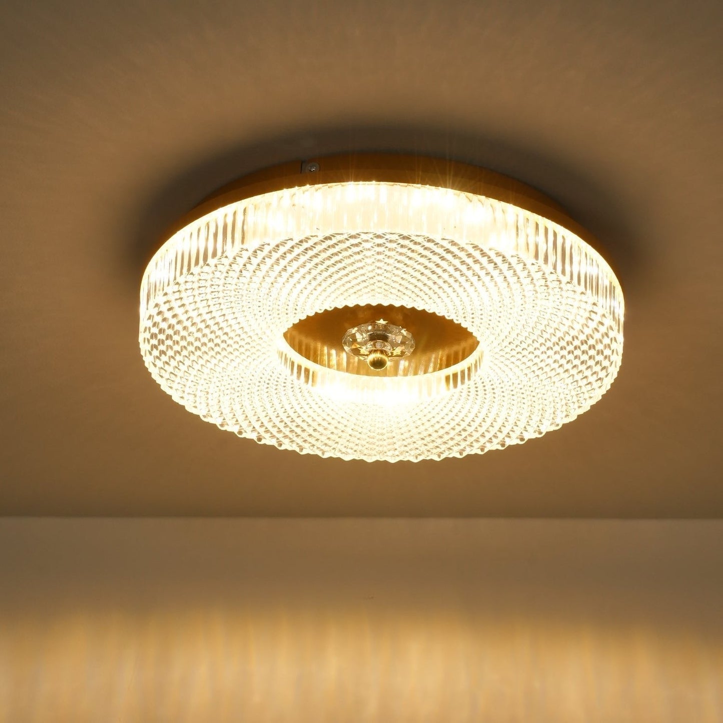 Ceiling Lamp Art Deco Style with Crystal-Effect Acrylic Diffuser and Round Design