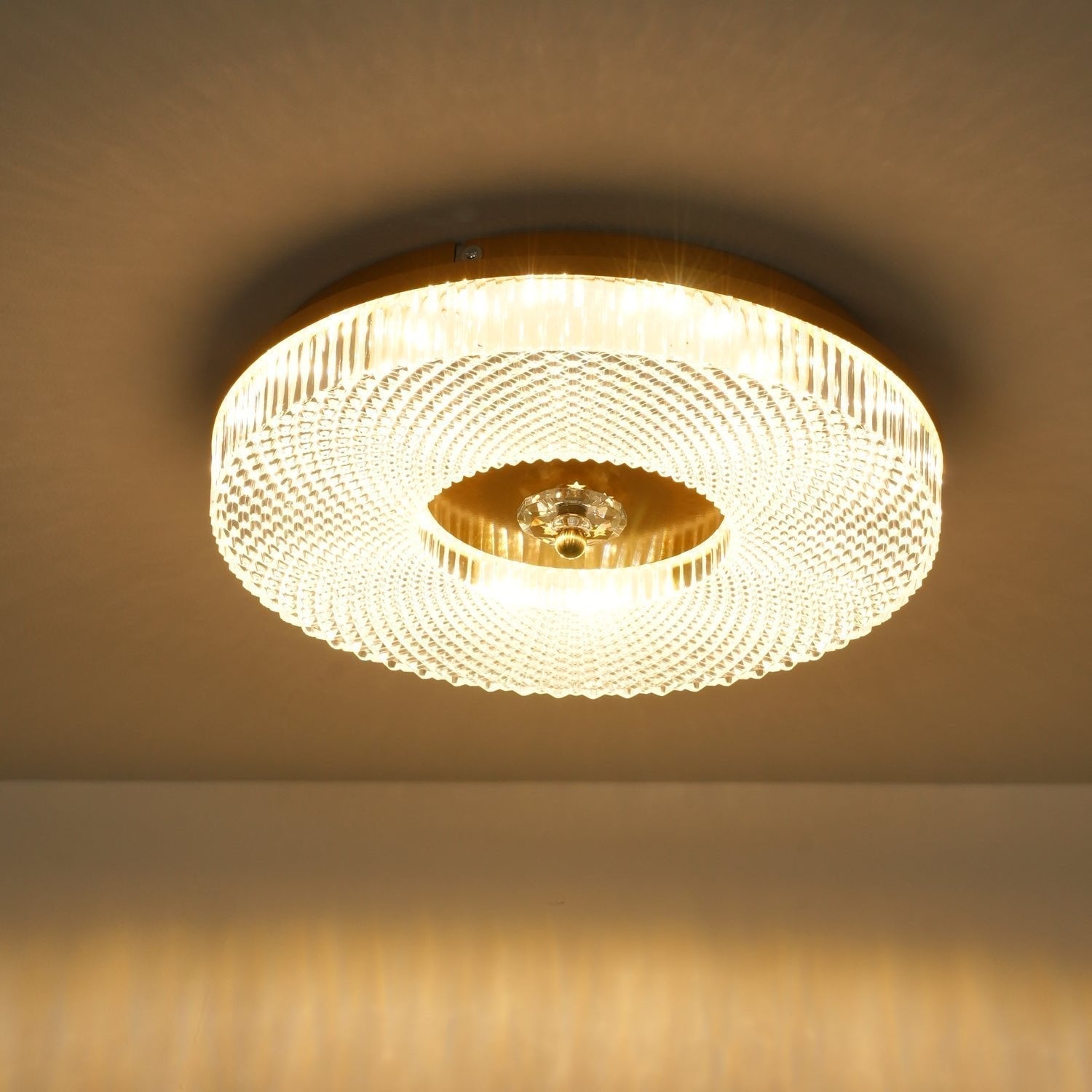 Ceiling Lamp Art Deco Style with Crystal-Effect Acrylic Diffuser and Round Design