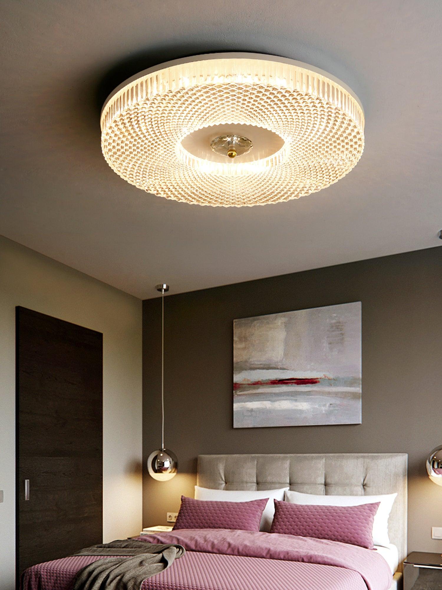 Ceiling Lamp Art Deco Style with Crystal-Effect Acrylic Diffuser and Round Design