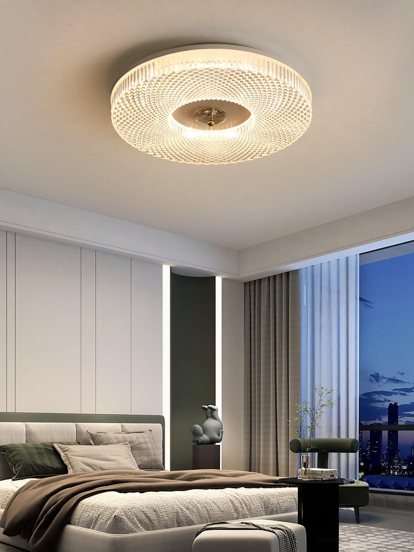 Ceiling Lamp Art Deco Style with Crystal-Effect Acrylic Diffuser and Round Design