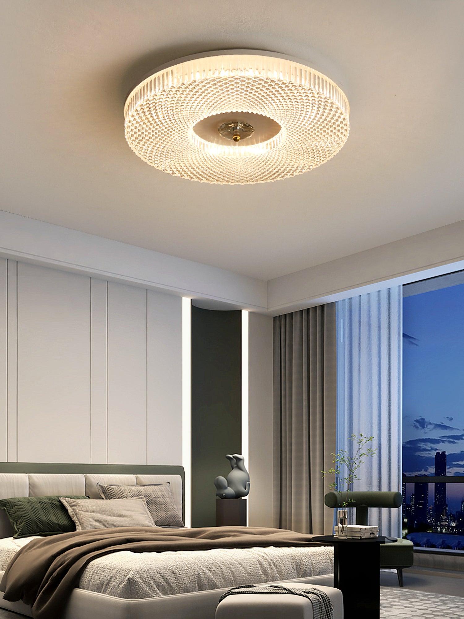 Ceiling Lamp Art Deco Style with Crystal-Effect Acrylic Diffuser and Round Design