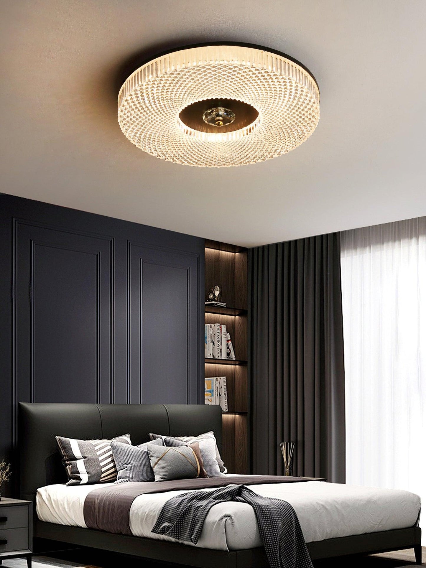 Ceiling Lamp Art Deco Style with Crystal-Effect Acrylic Diffuser and Round Design