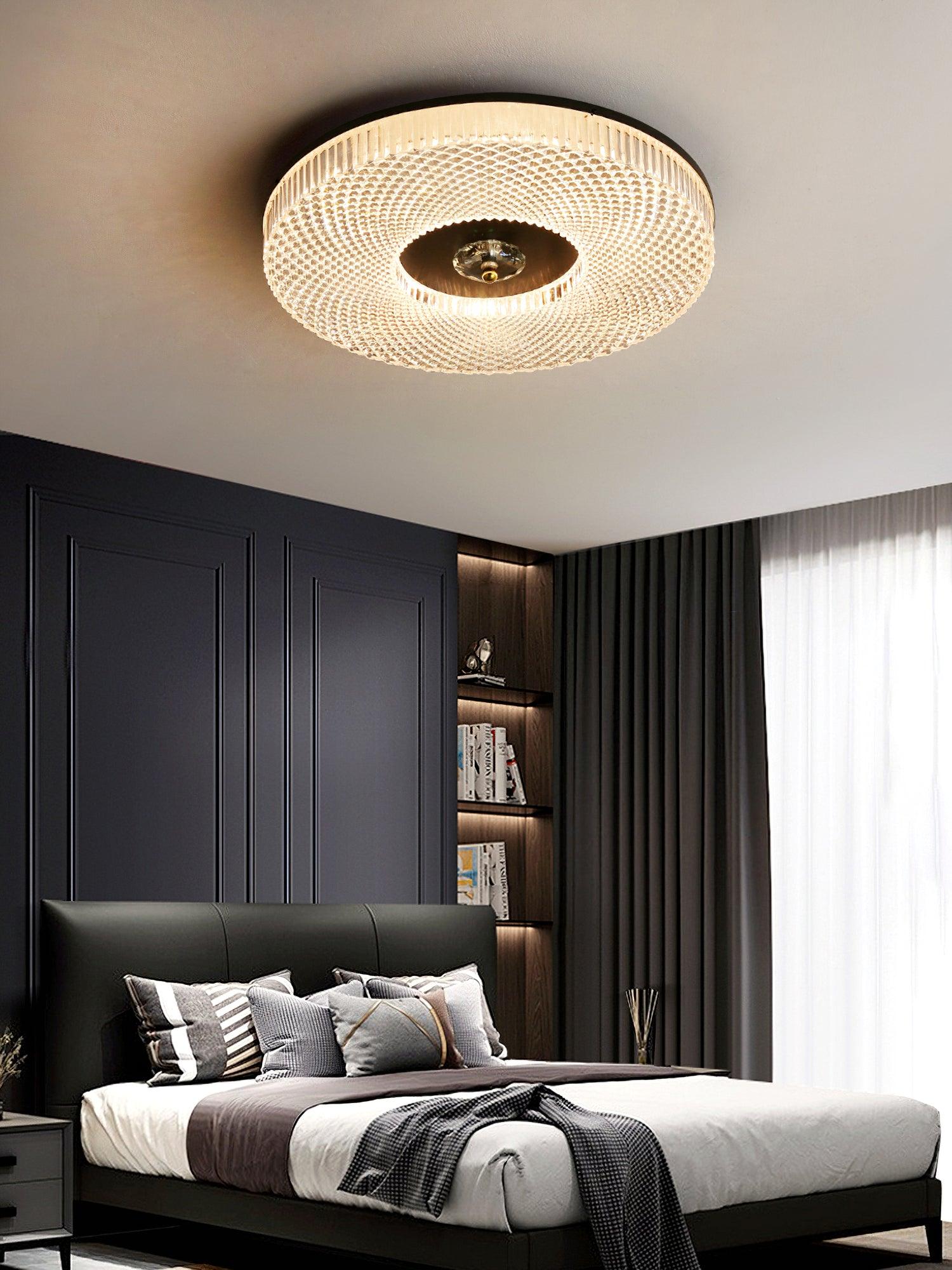 Ceiling Lamp Art Deco Style with Crystal-Effect Acrylic Diffuser and Round Design