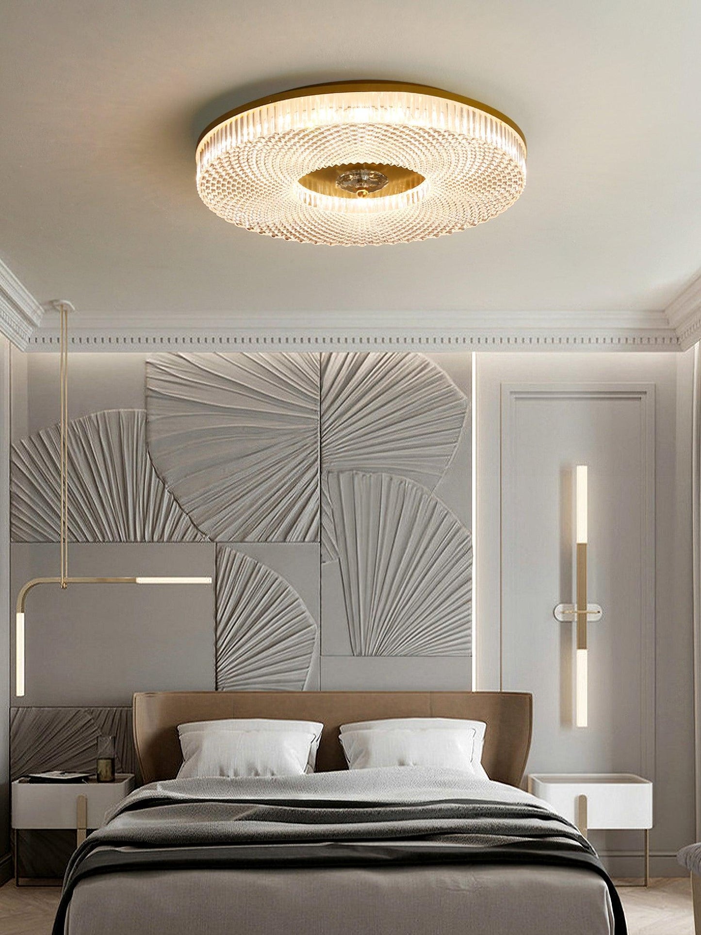 Ceiling Lamp Art Deco Style with Crystal-Effect Acrylic Diffuser and Round Design