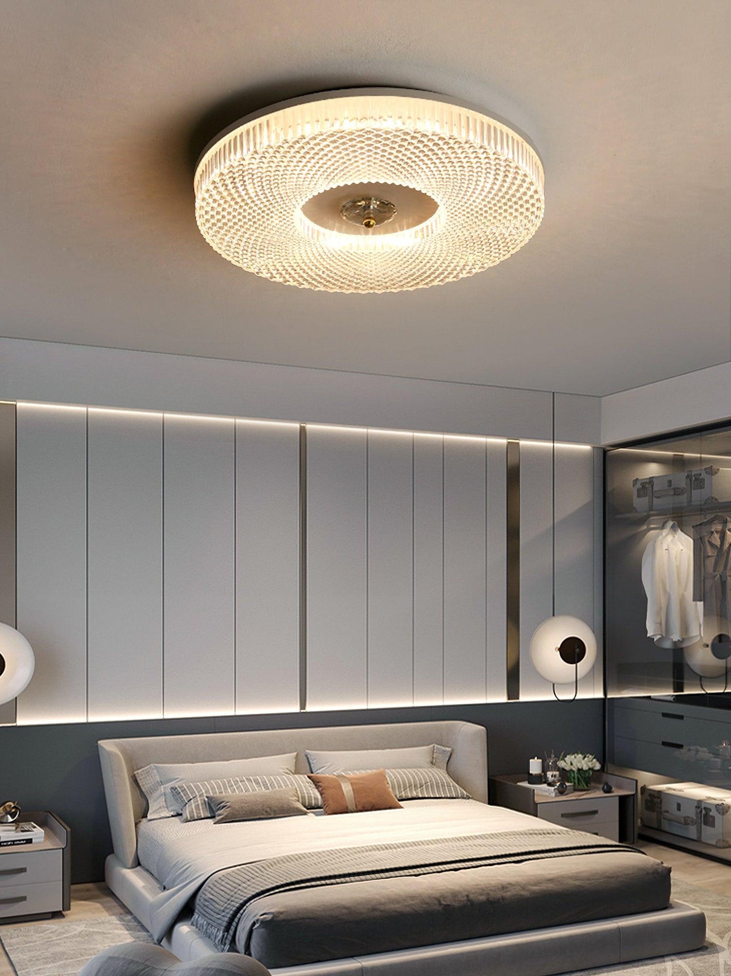 Ceiling Lamp Art Deco Style with Crystal-Effect Acrylic Diffuser and Round Design