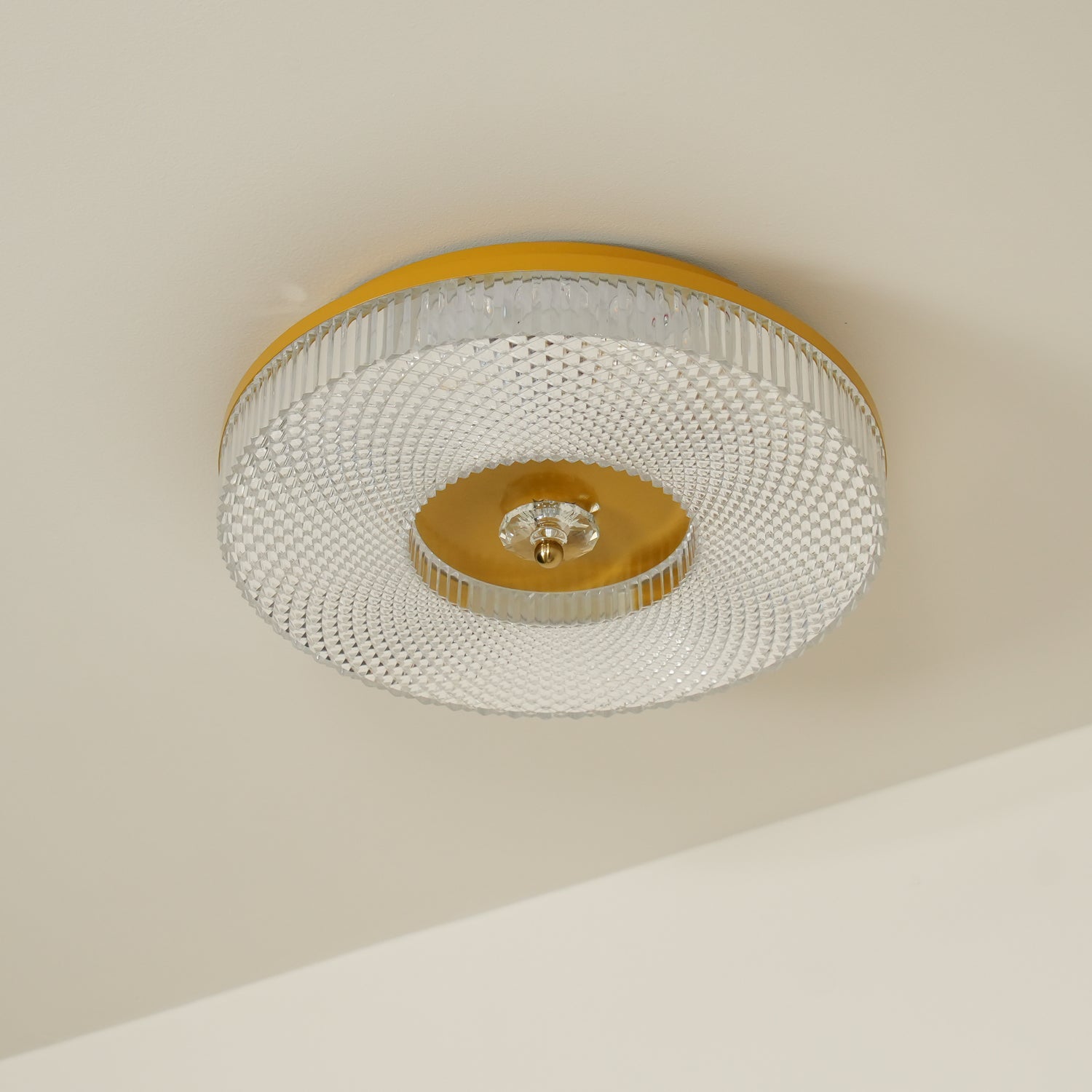 Ceiling Lamp Art Deco Style with Crystal-Effect Acrylic Diffuser and Round Design