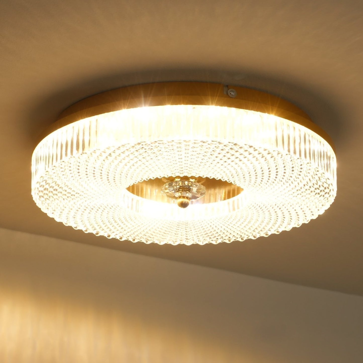 Ceiling Lamp Art Deco Style with Crystal-Effect Acrylic Diffuser and Round Design