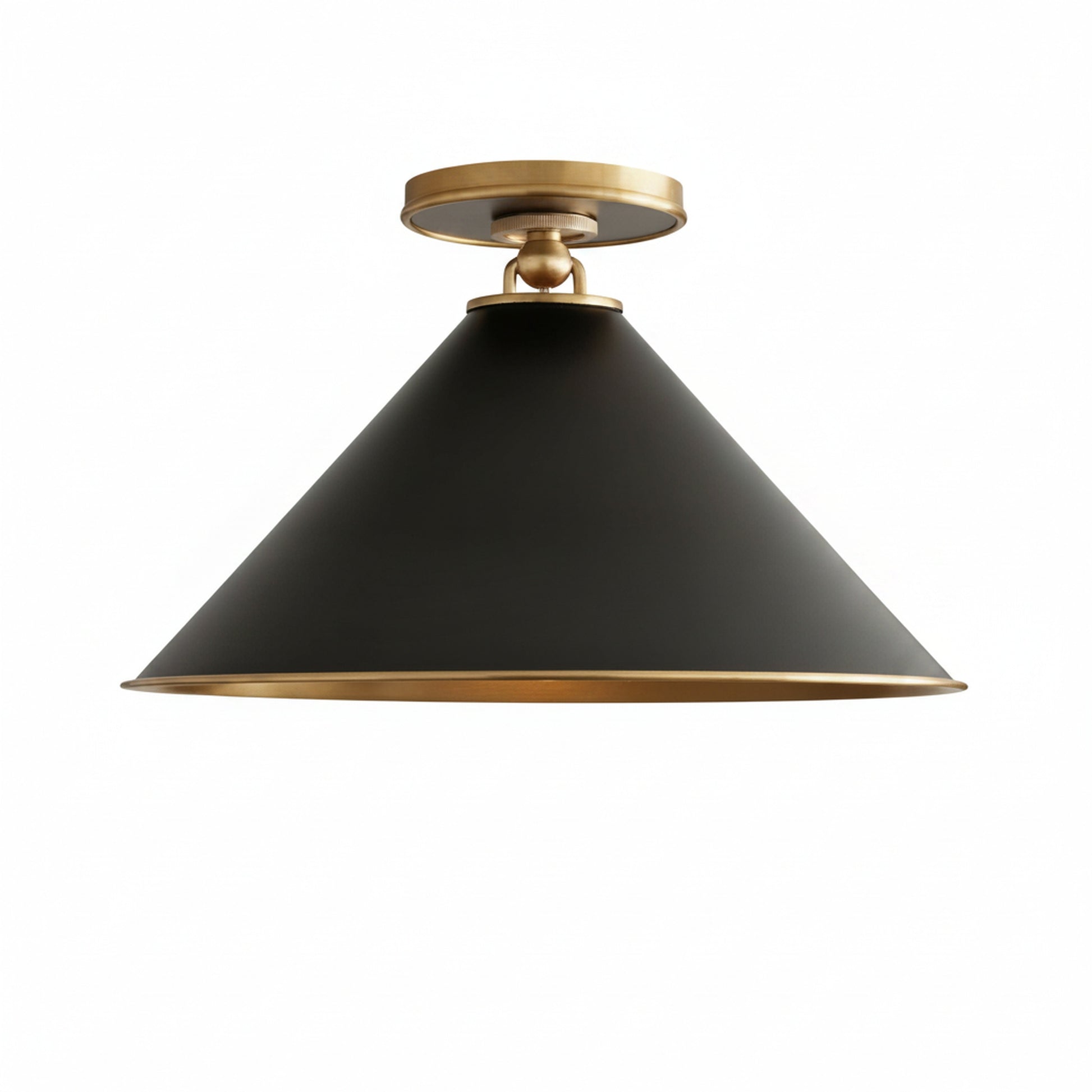 Ceiling Lamp Art Deco with Cone Shade and Brass Canopy