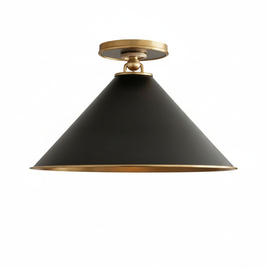 Ceiling Lamp Art Deco with Cone Shade and Brass Canopy
