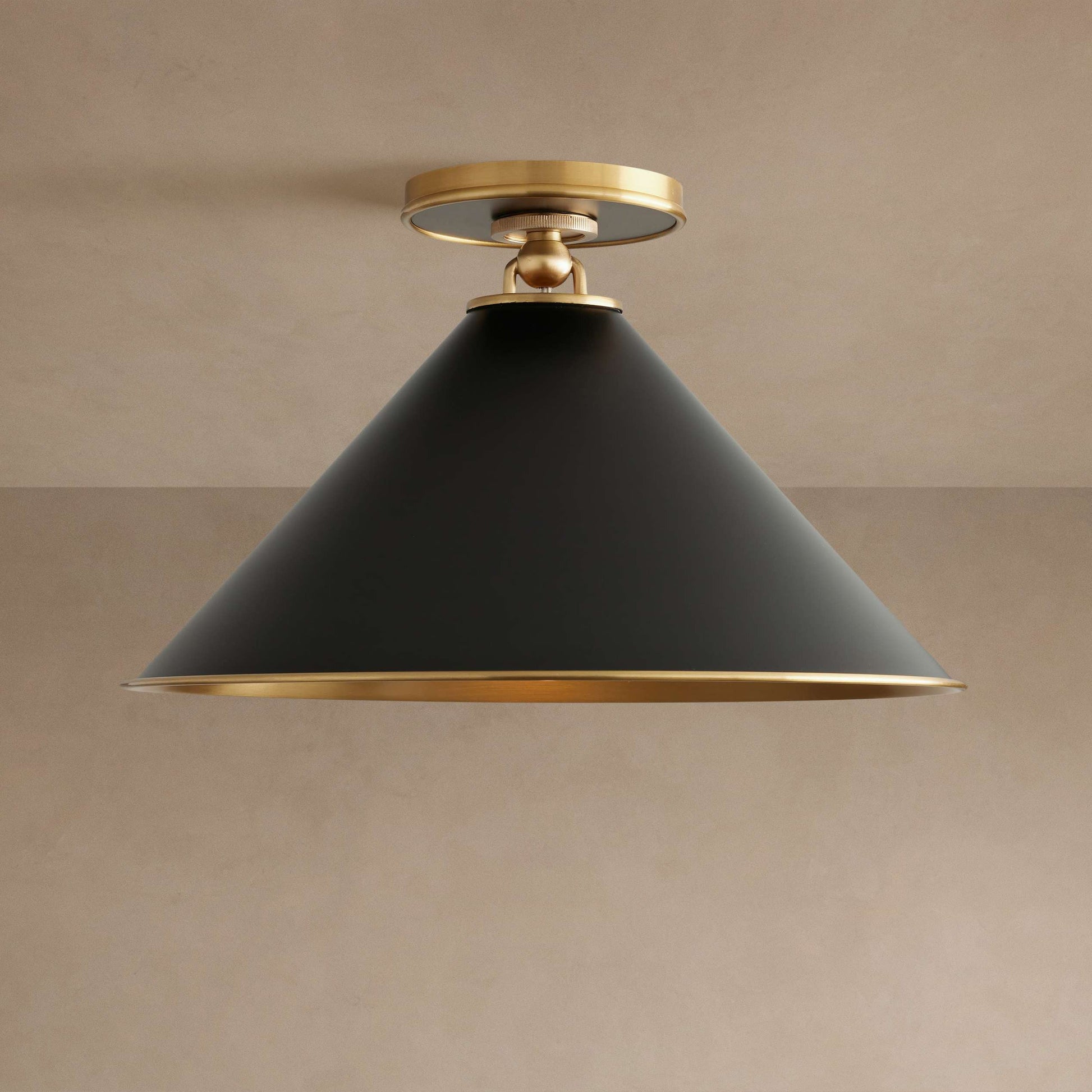 Ceiling Lamp Art Deco with Cone Shade and Brass Canopy