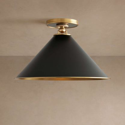 Ceiling Lamp Art Deco with Cone Shade and Brass Canopy