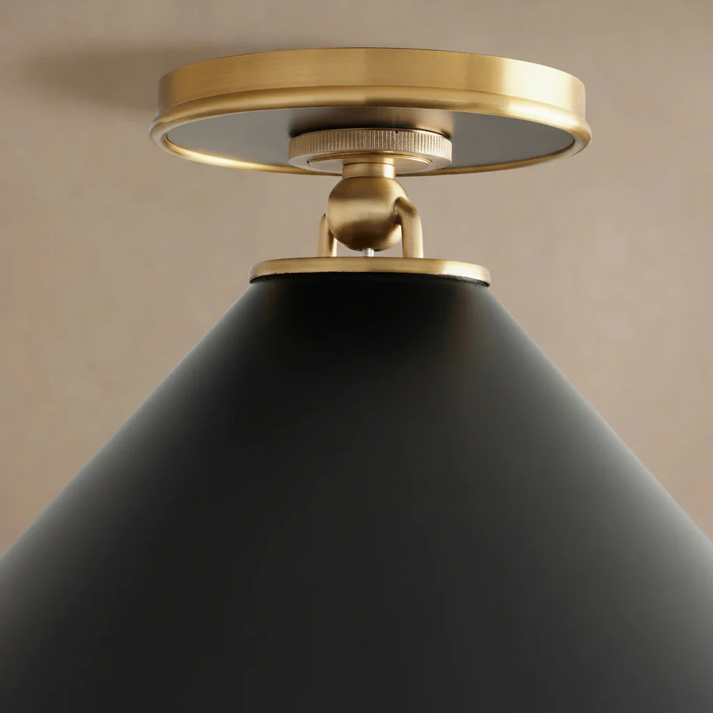 Ceiling Lamp Art Deco with Cone Shade and Brass Canopy