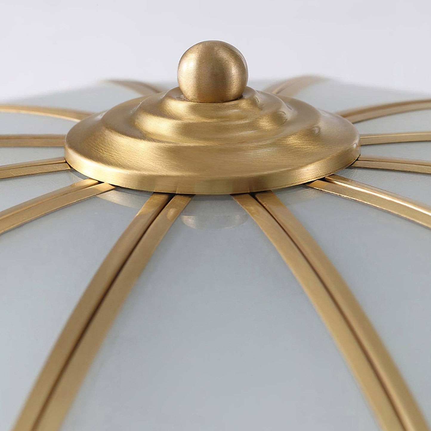 Ceiling Lamp Art Deco with Floral Glass Shade and Brass Frame
