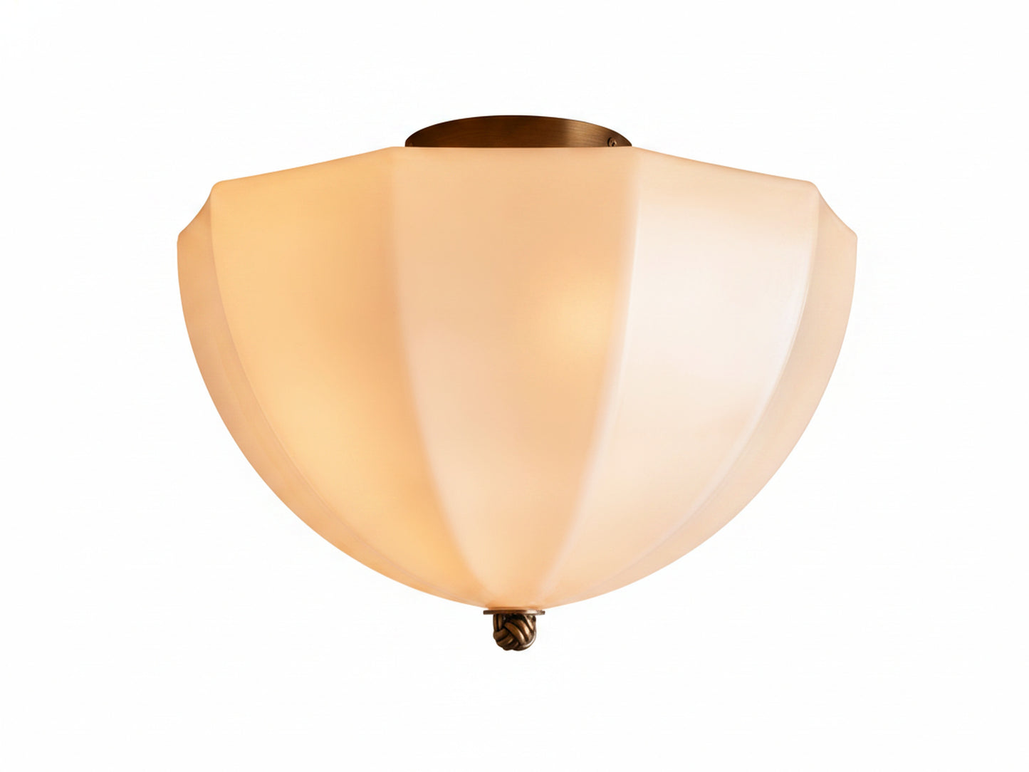 Ceiling Lamp Art Deco with Paneled Glass Shade and Brass Knot Detail