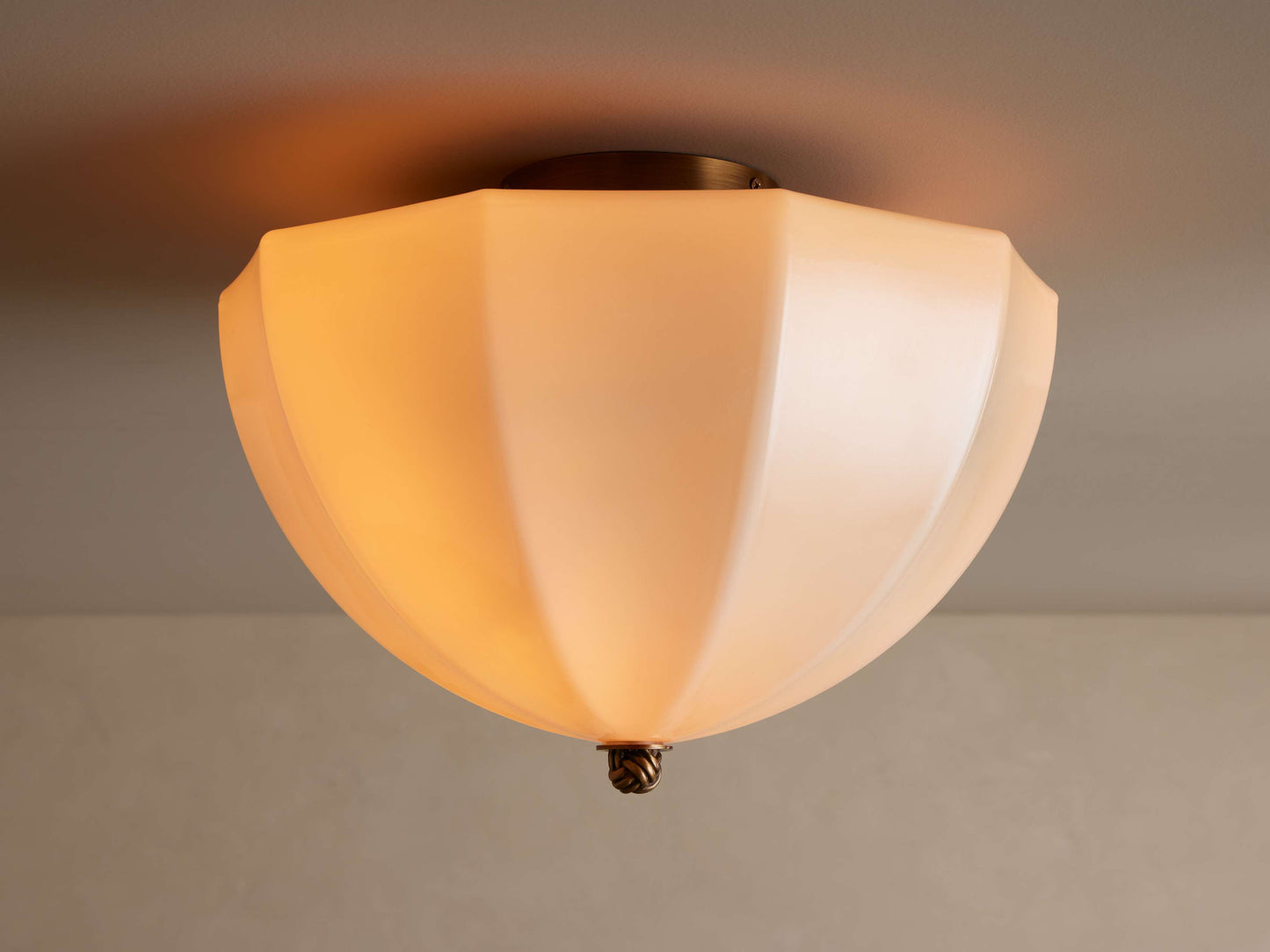 Ceiling Lamp Art Deco with Paneled Glass Shade and Brass Knot Detail