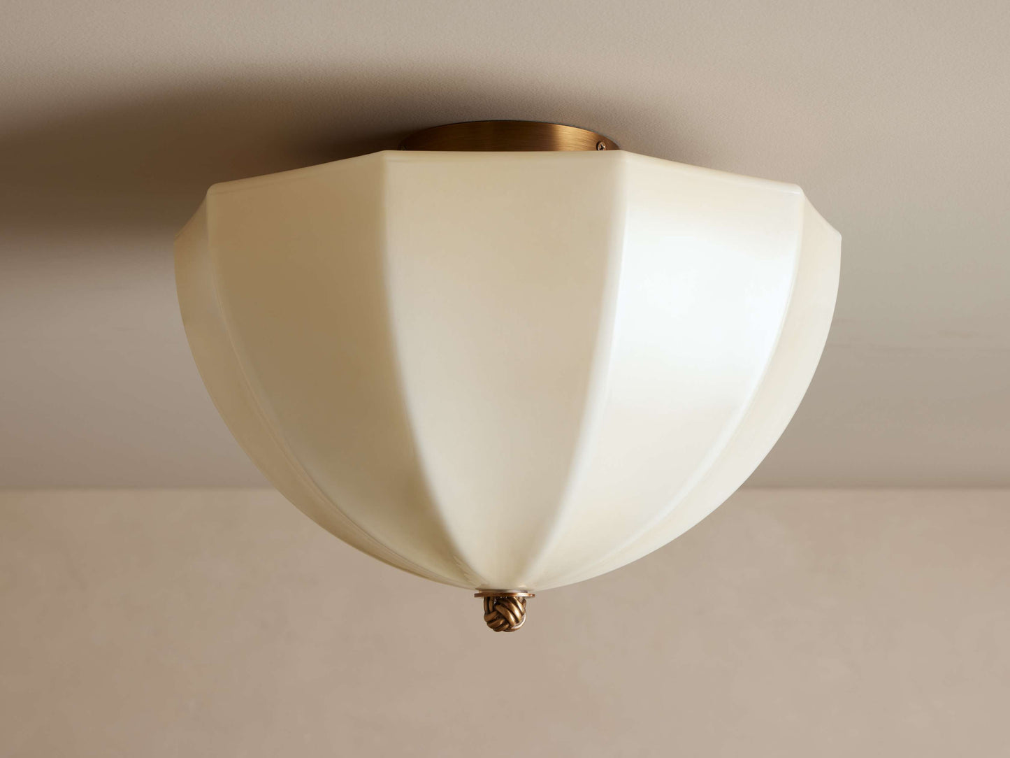 Ceiling Lamp Art Deco with Paneled Glass Shade and Brass Knot Detail
