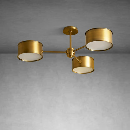 Ceiling Lamp Art Deco with Three Drum Shades and Diffusers
