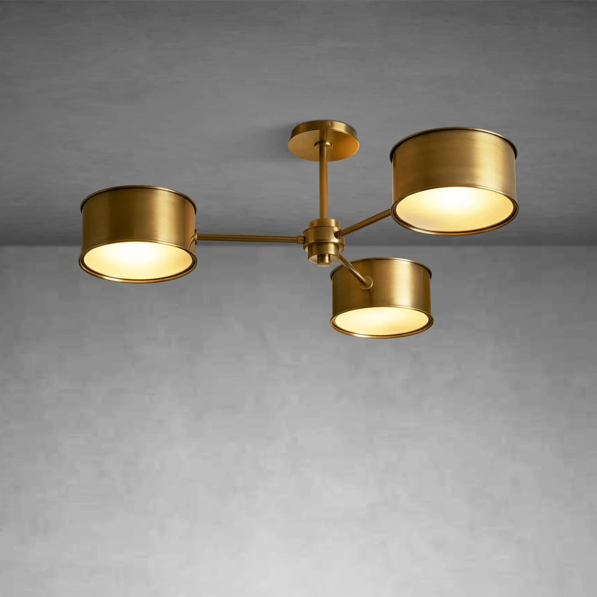 Ceiling Lamp Art Deco with Three Drum Shades and Diffusers
