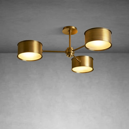 Ceiling Lamp Art Deco with Three Drum Shades and Diffusers