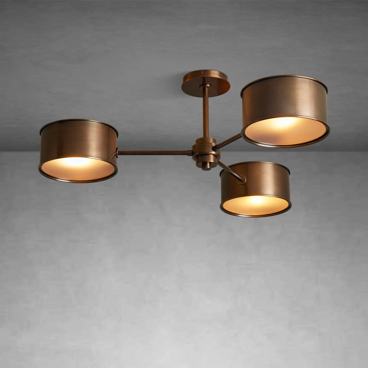 Ceiling Lamp Art Deco with Three Drum Shades and Diffusers