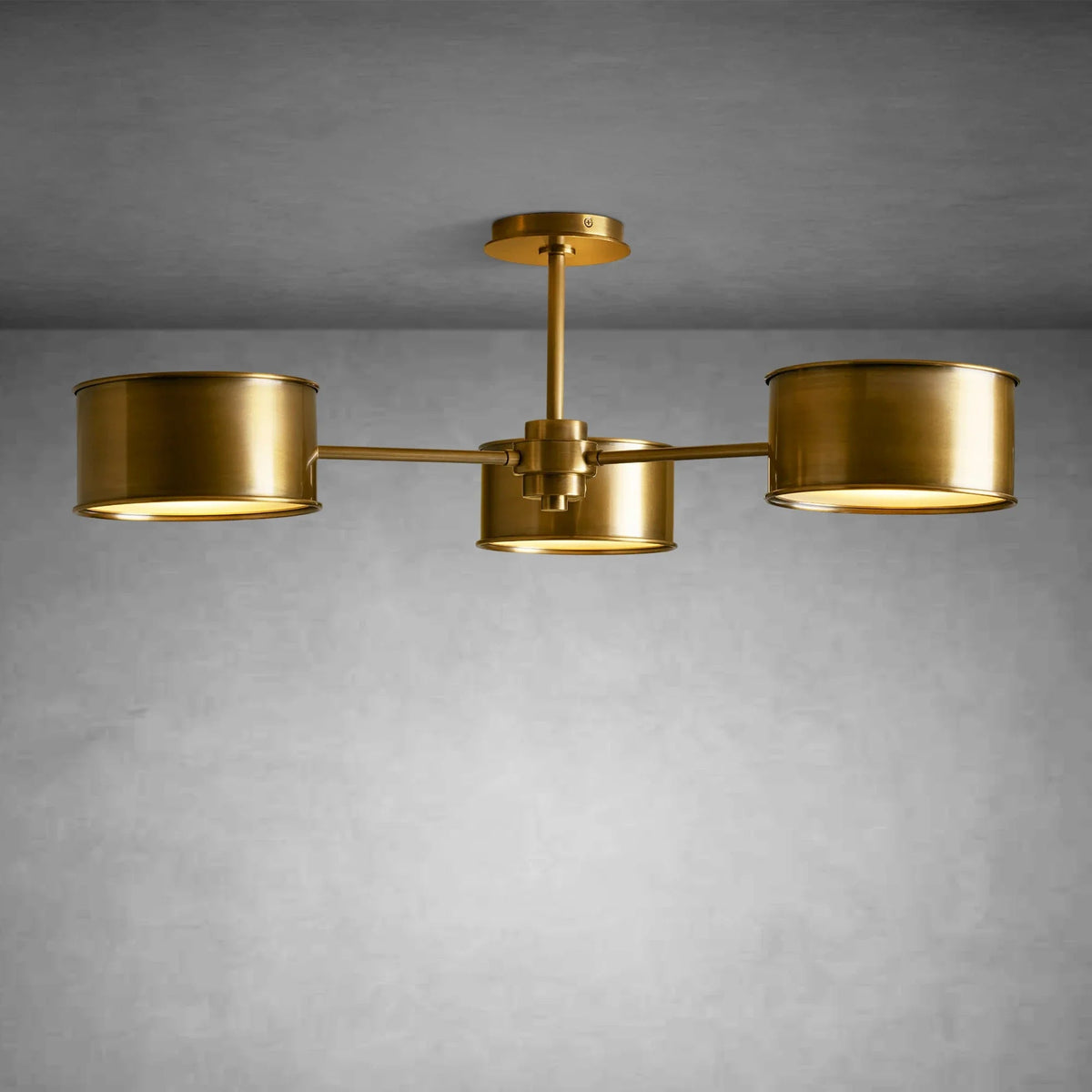 Ceiling Lamp Art Deco with Three Drum Shades and Diffusers