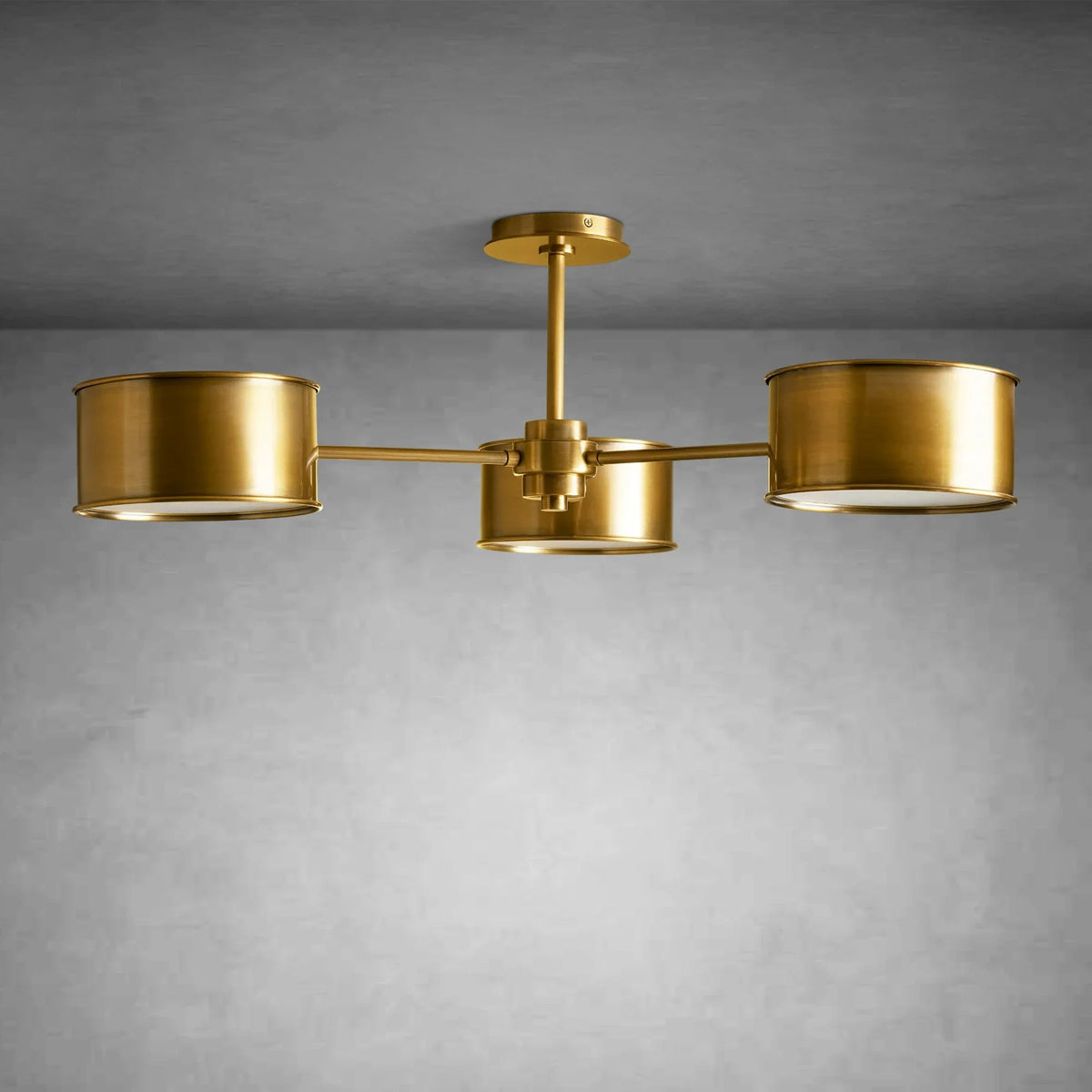 Ceiling Lamp Art Deco with Three Drum Shades and Diffusers