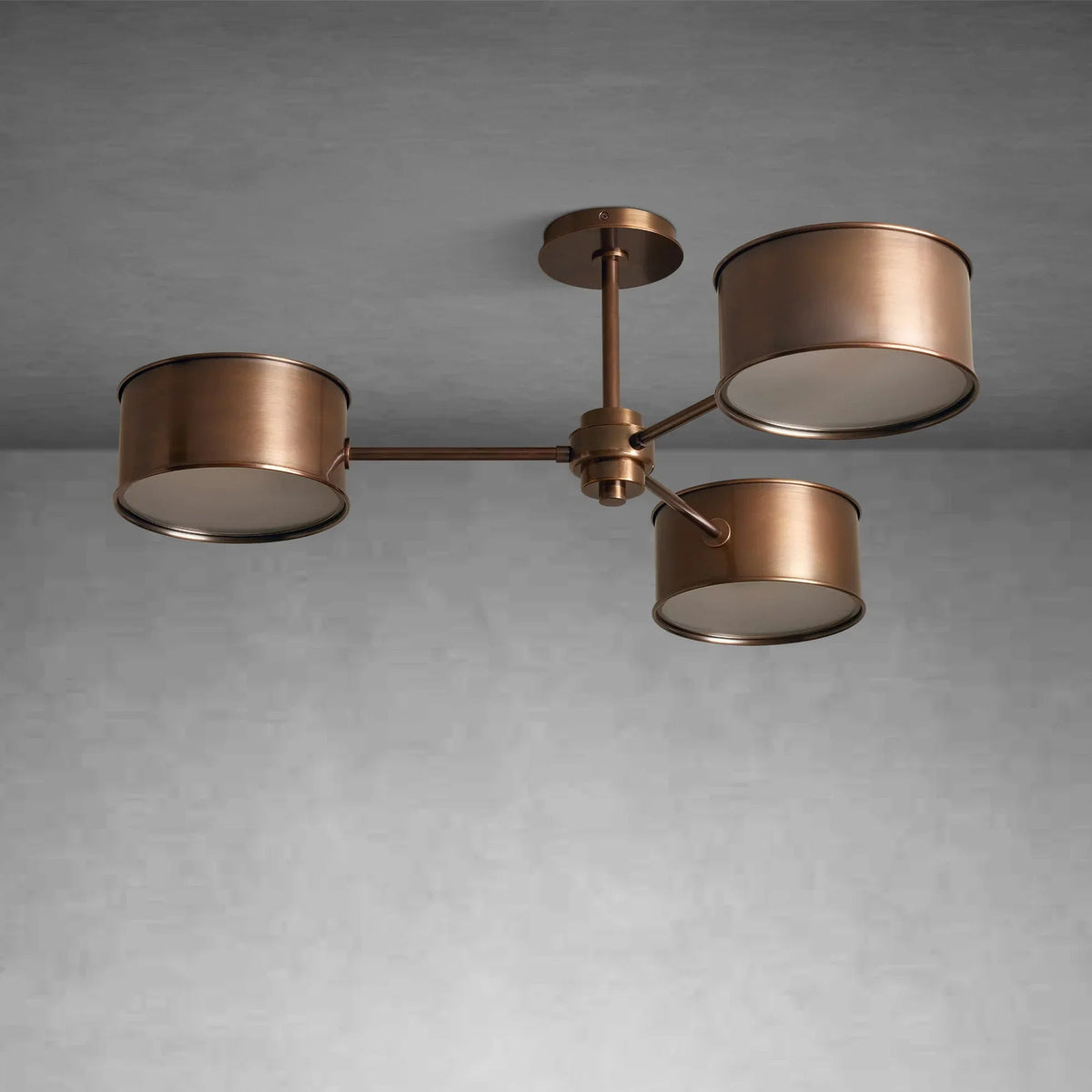 Ceiling Lamp Art Deco with Three Drum Shades and Diffusers