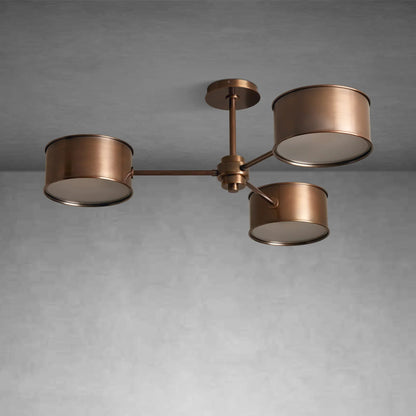 Ceiling Lamp Art Deco with Three Drum Shades and Diffusers