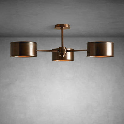 Ceiling Lamp Art Deco with Three Drum Shades and Diffusers