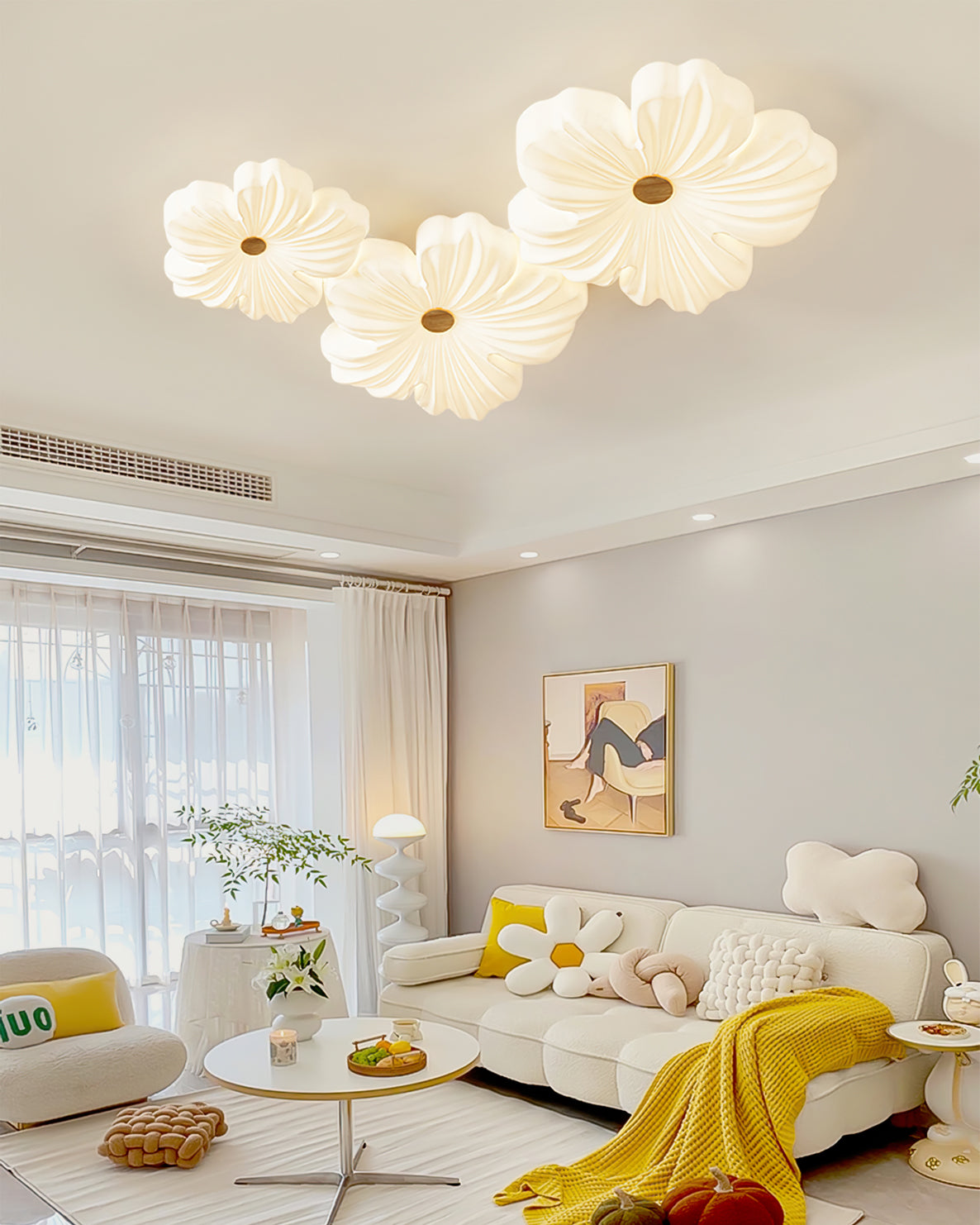 Ceiling Lamp Bohemian Flower Shape with Integrated LED and Wood Detail
