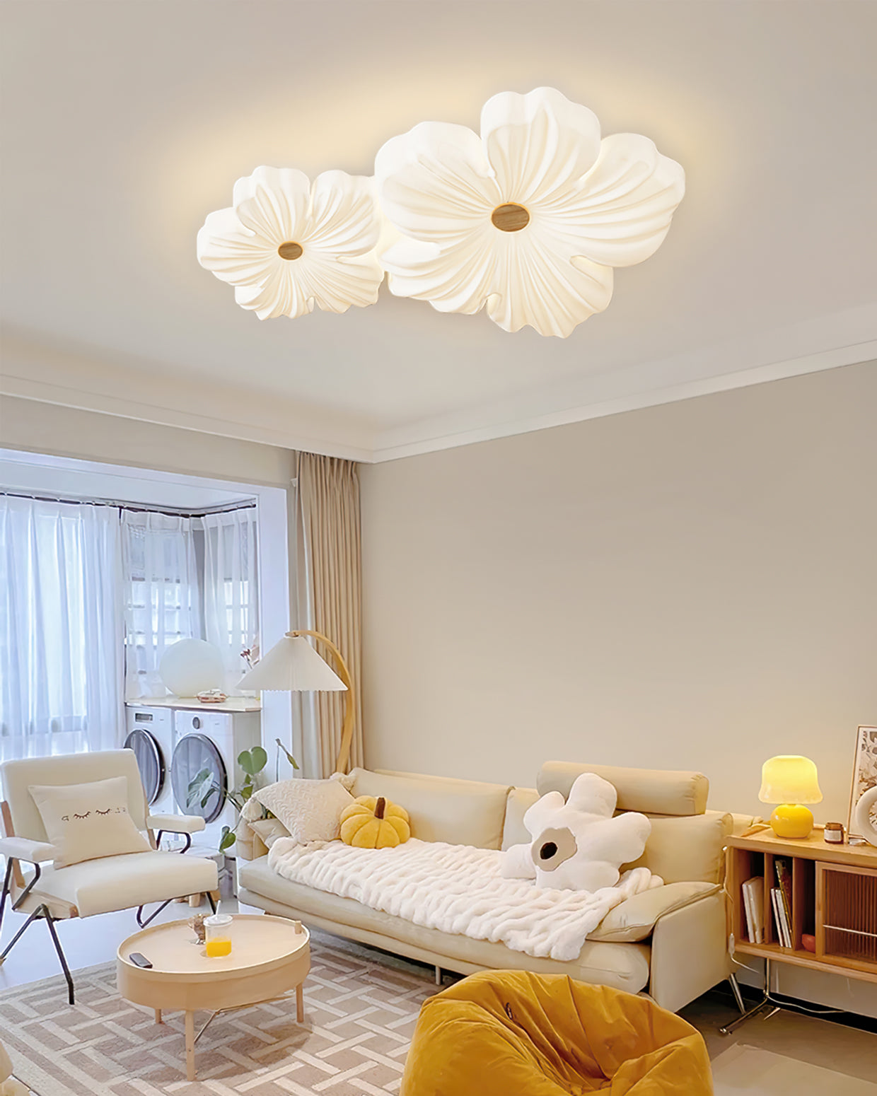 Ceiling Lamp Bohemian Flower Shape with Integrated LED and Wood Detail