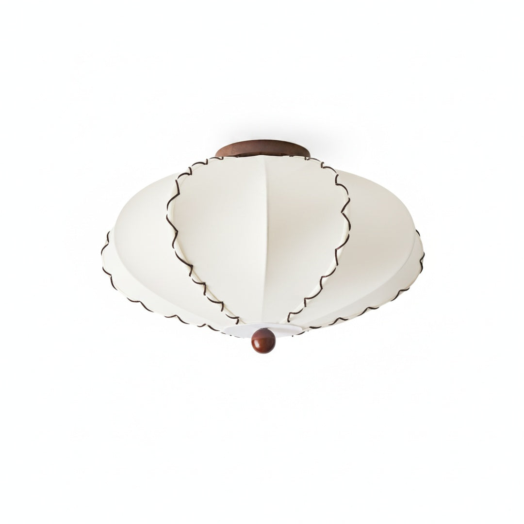 Ceiling Lamp Bohemian with Scalloped Fabric Shade and Walnut Wood Detail